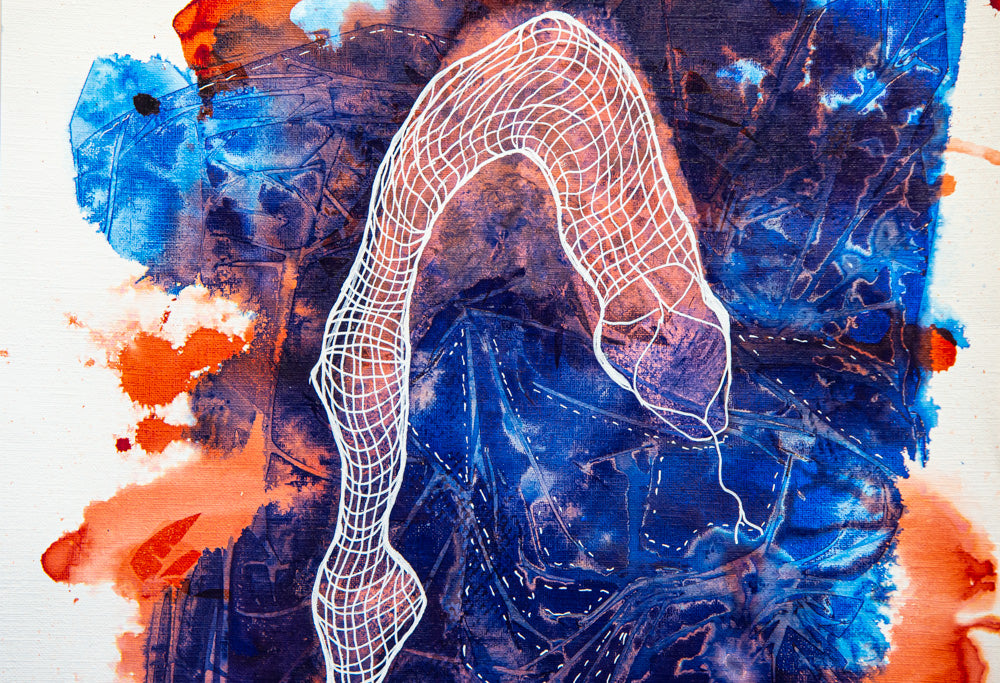 Distressed (trouser snake), 2024. mixed media 12x16