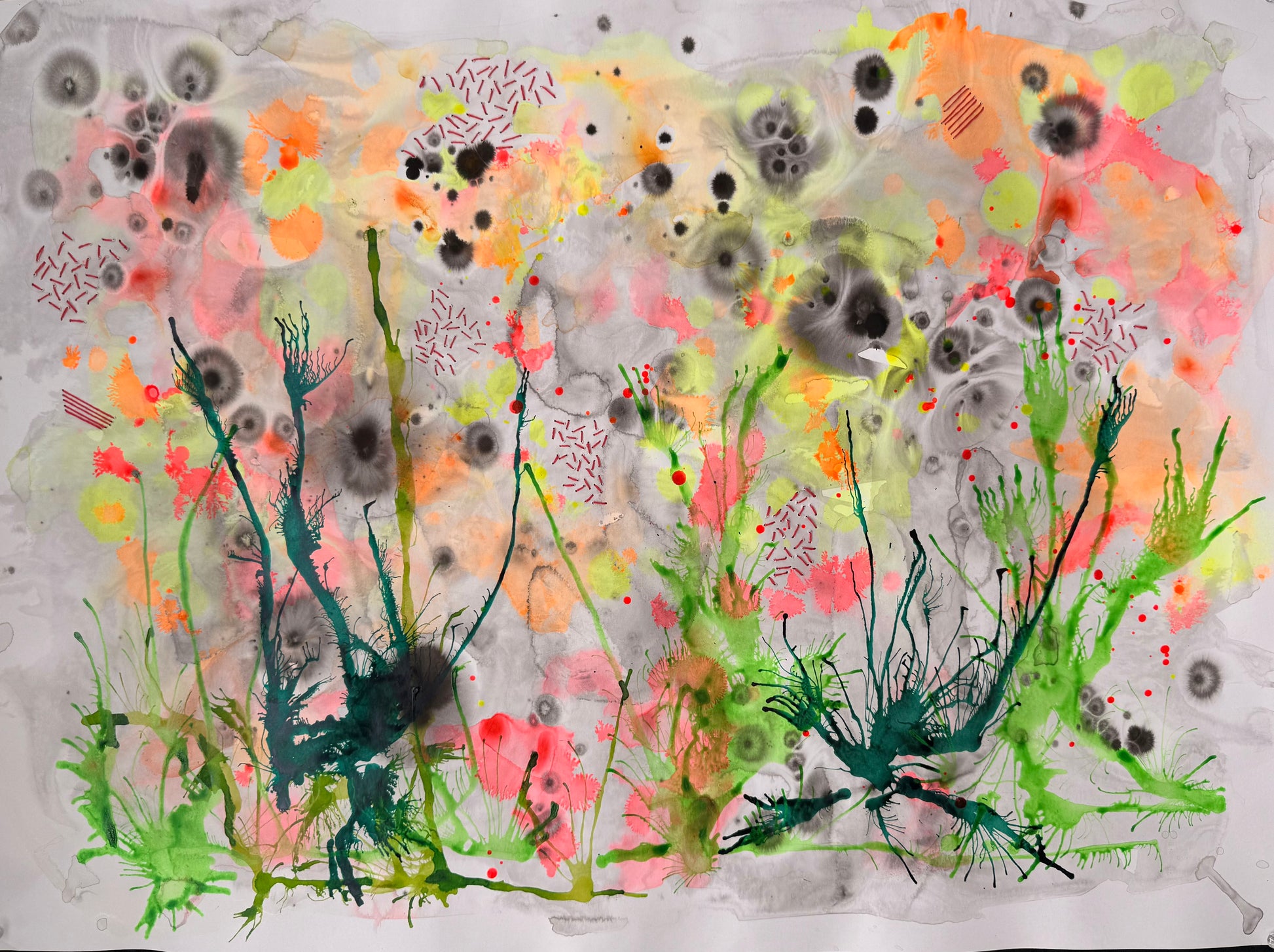 Lime Light, 2026. Ink and embroidery on paper