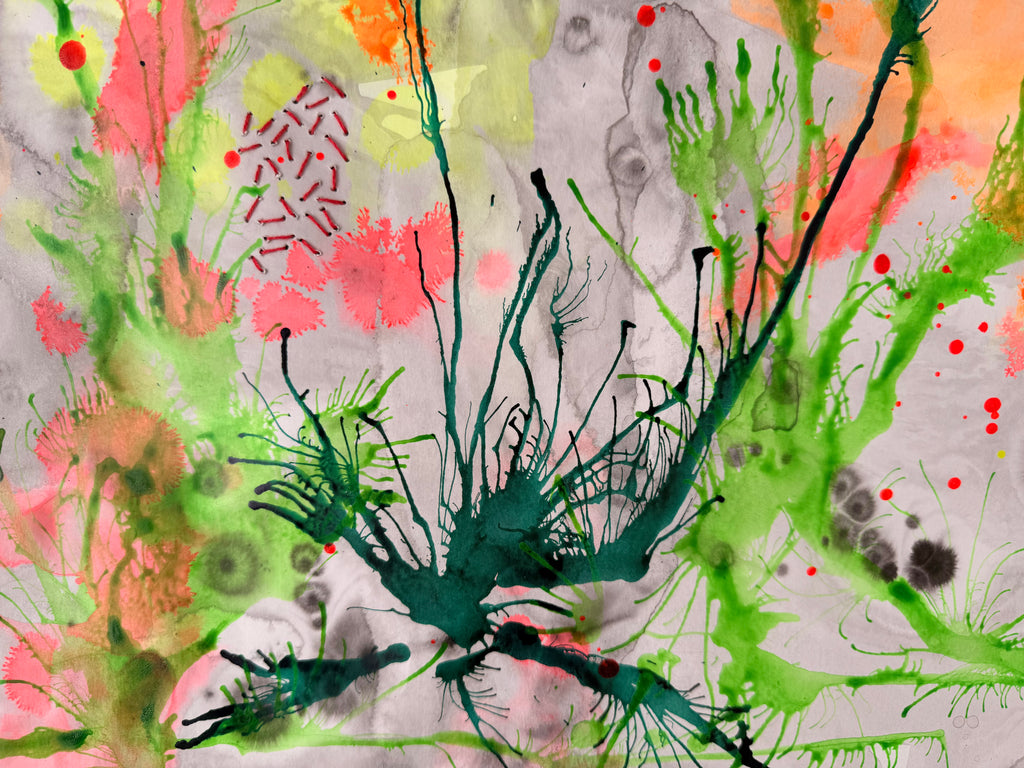 Lime Light, 2026. Ink and embroidery on paper