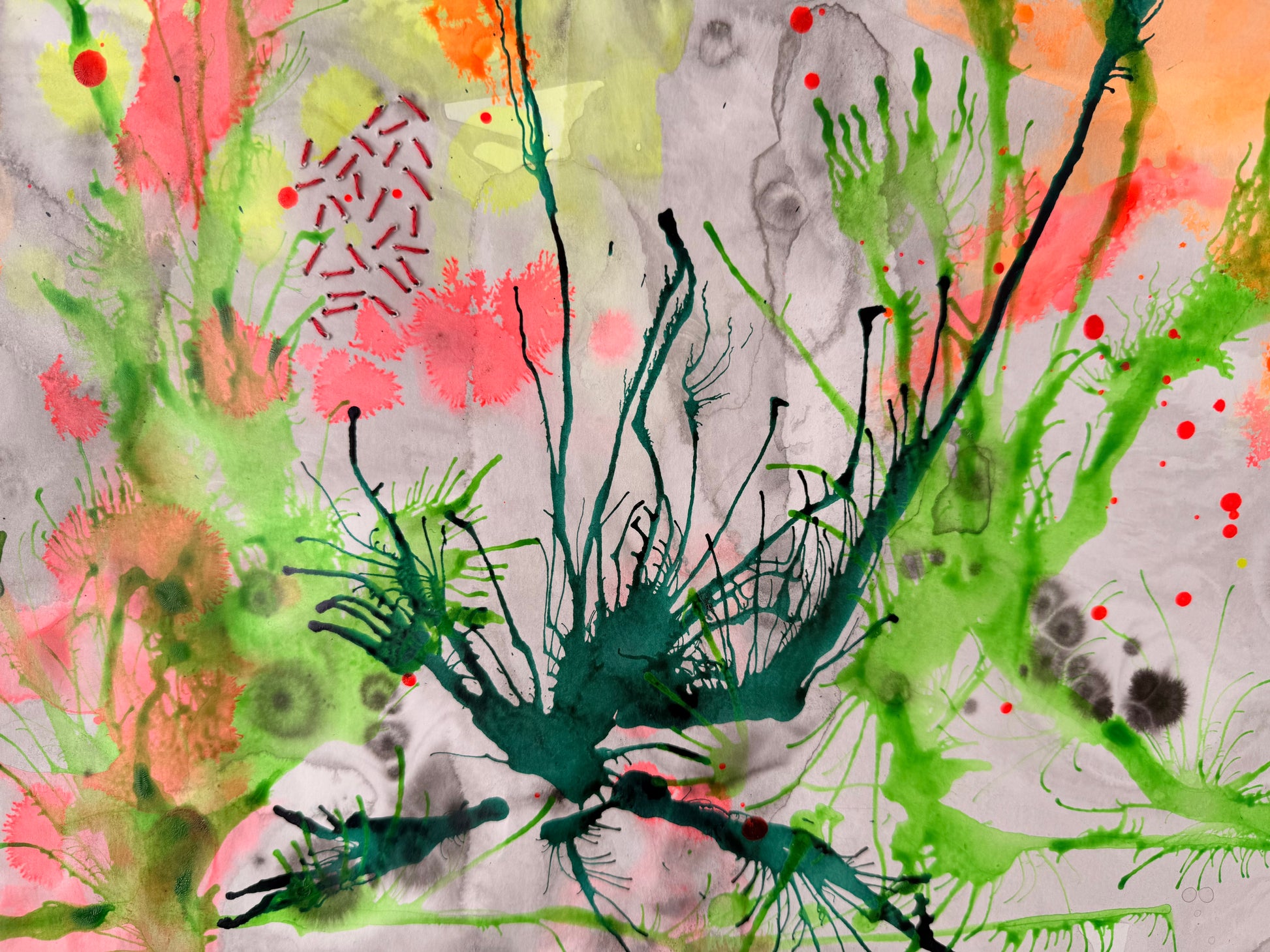 Lime Light, 2026. Ink and embroidery on paper