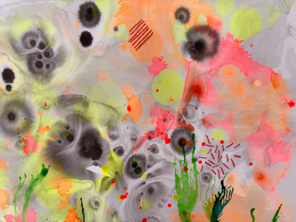 Lime Light, 2026. Ink and embroidery on paper