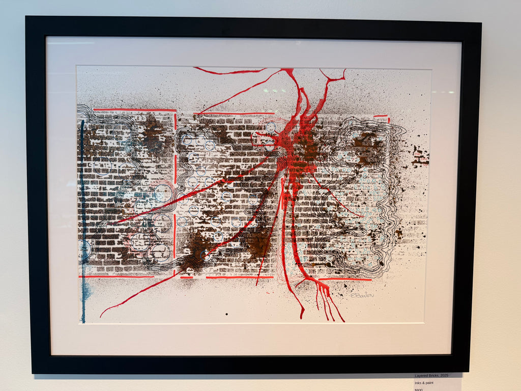 Layered Bricks 2025, ink & paint. Framed